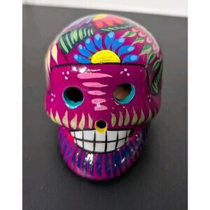 Dia De Los Muertos Day Of The Dead Terracotta Clay Hand Painted Skull Folk Art